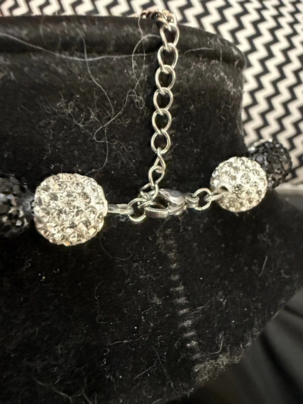 Stainless steel Cross Pendant Necklace with Black and‎ White Crystal Beads